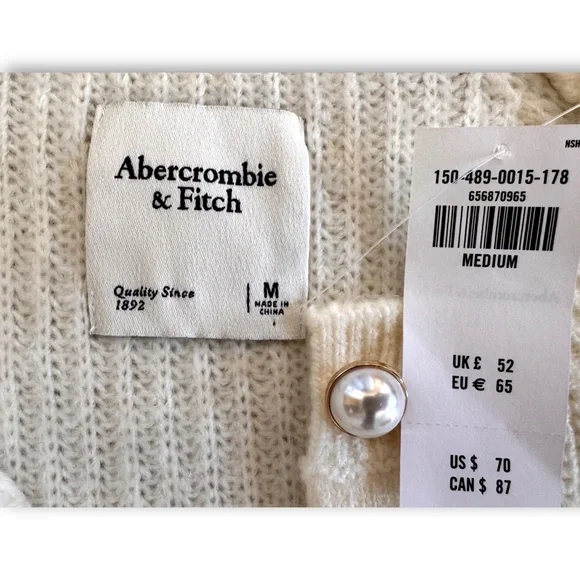 Abercrombie & Fitch Cream Pearl Button Cardigan • Size M • NWT - Picture 3 of 4